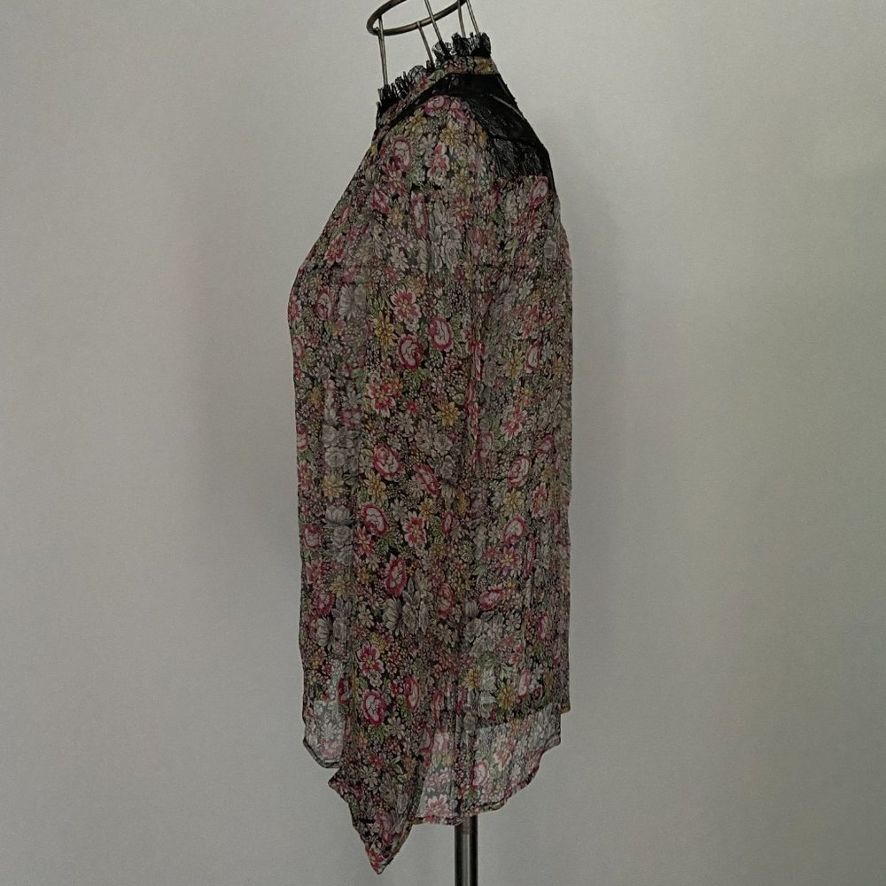KOOPLES Sheer Floral Blouse Silk Chiffon Lace Trim WOW gorgeous - Picture 13 of 14